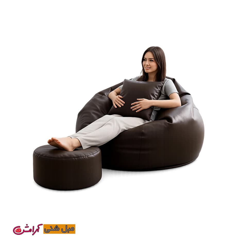مبل شنی چرم شیبدار زیرپایی دار