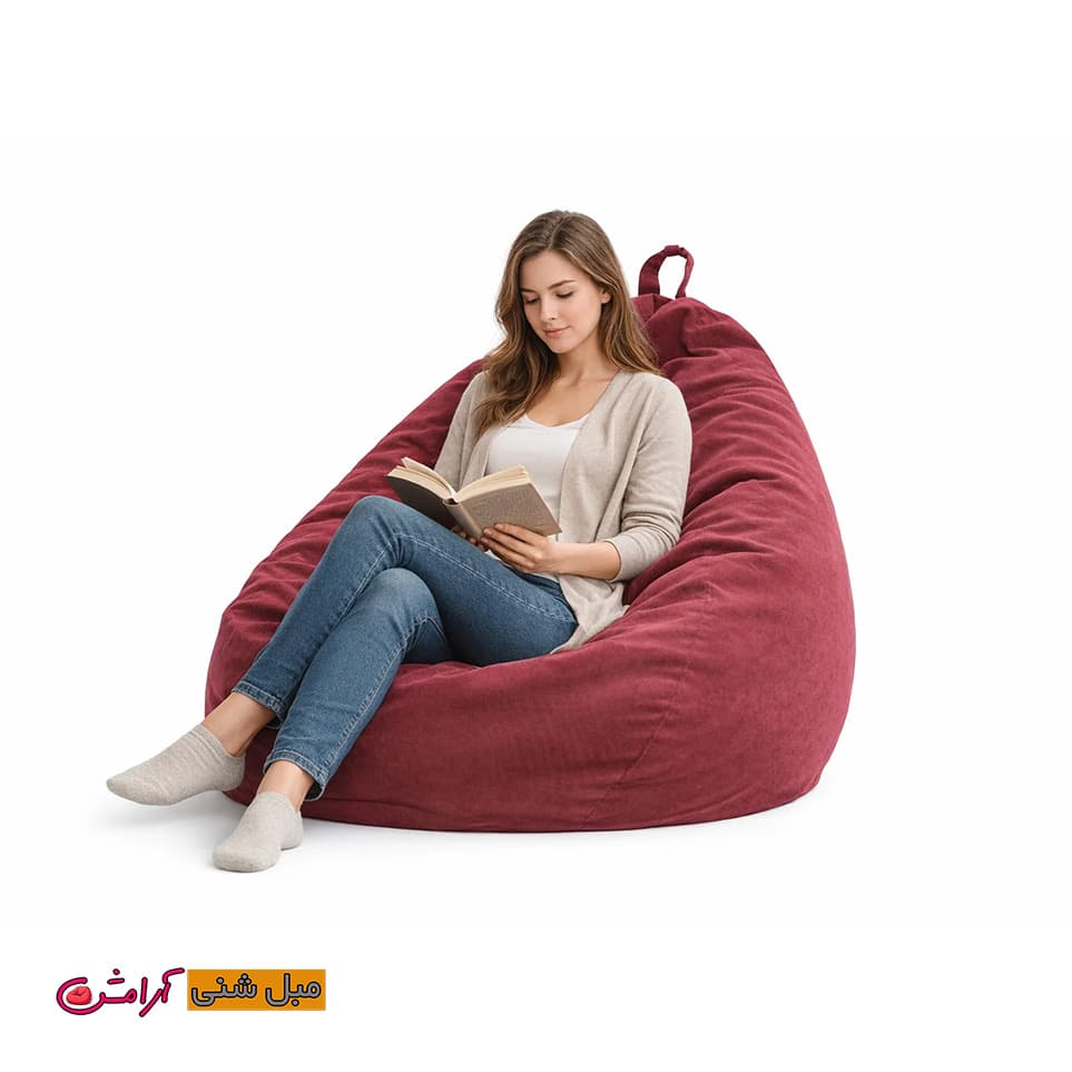 ​مبل شنی مخمل زرشکی یک نفره با بدنه مخملی